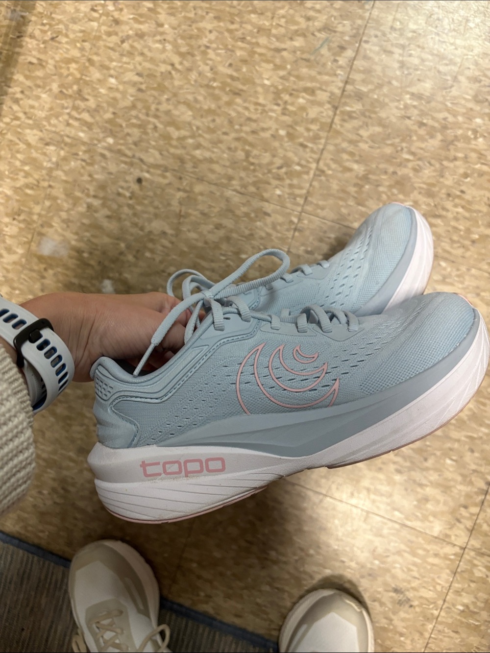 Topo Women's Light Blue Running Shoes with Pink Logo